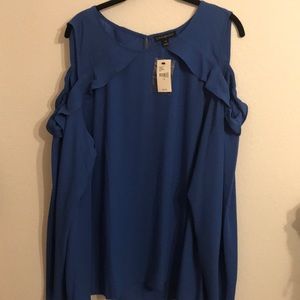 Lane Bryant blue cold shoulder long sleeve blouse